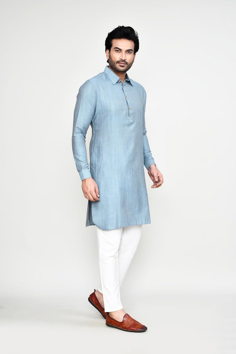 POLY2FAB Hathkargha Men's Traditional Kurta Pajama Set - Solid Pattern Ethnic Wear with Full Sleeves & Buttoned Neck - Image 3